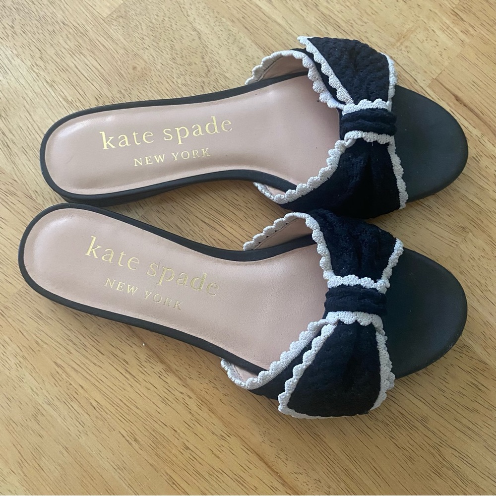 Kate Spade Tango Black Crochet Bow Slip On Slide Sandal Size 8